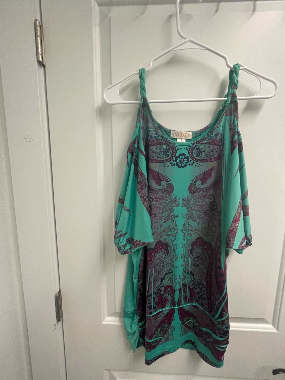 XOXO Teal and Purple Paisley Cold-Shoulder Camisole